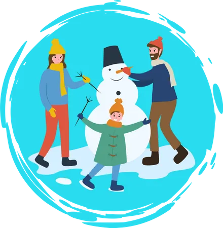 Family making snowman Illustration