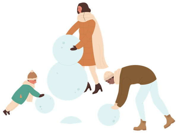 Family making snowman  Illustration