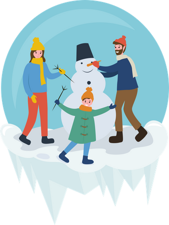 Family making snowman  Illustration