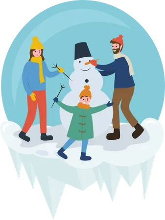 Family making snowman  Illustration