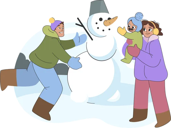 Family making snowman  Illustration