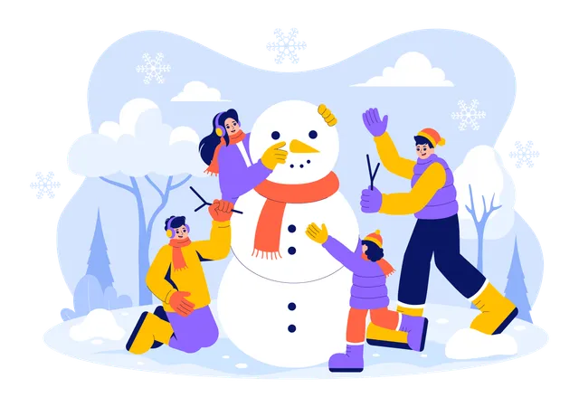 Family making snowman  Illustration