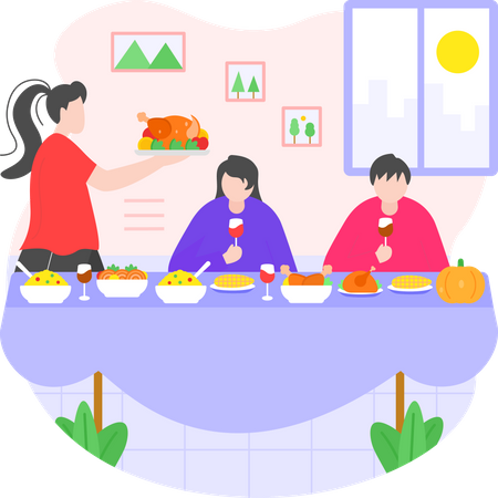 Family Meal on Thanksgiving  Illustration