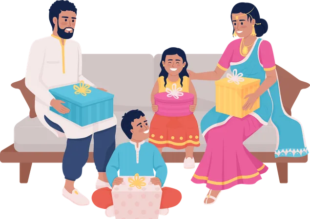 Family members exchanging gifts during festival Illustration