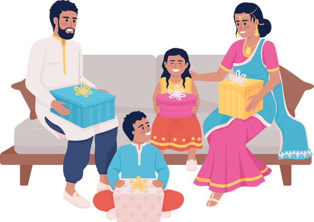 Family members exchanging gifts during festival  Illustration