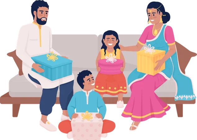 Family members exchanging gifts during festival  Illustration