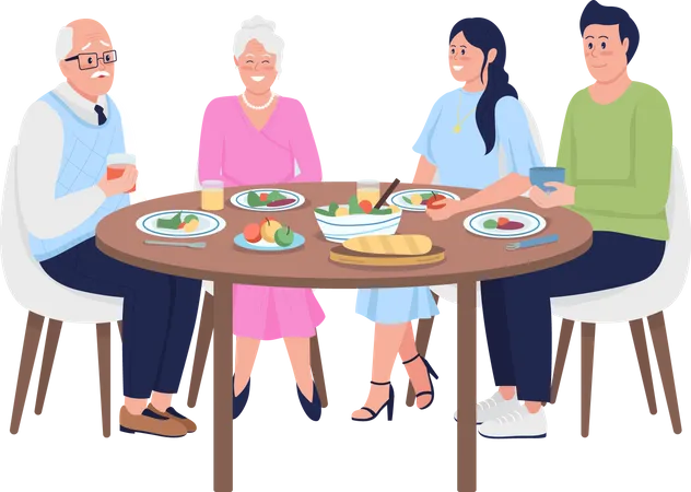 Family members having dinner together on Thanksgiving day Illustration