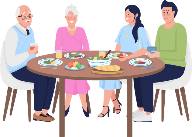 Family members having dinner together on Thanksgiving day  Illustration