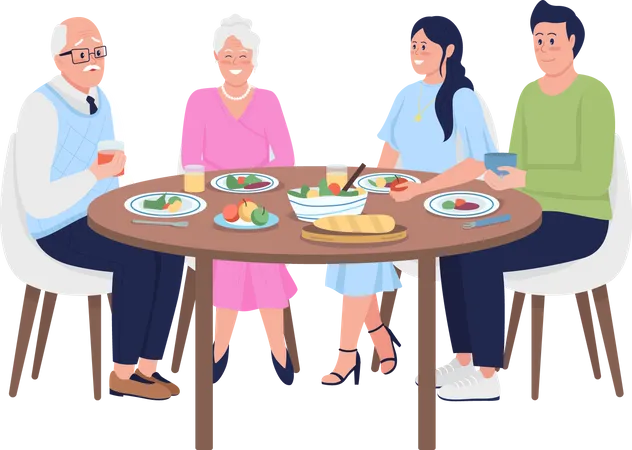 Family members having dinner together on Thanksgiving day  Illustration