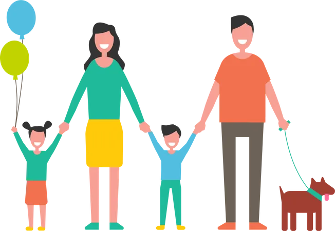 Family members holding hands Illustration