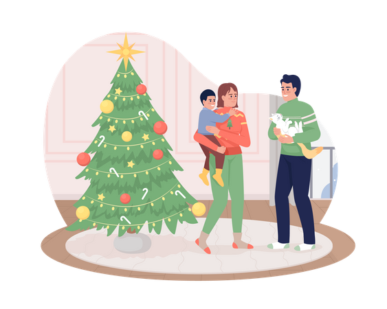 Family members on Christmas Illustration