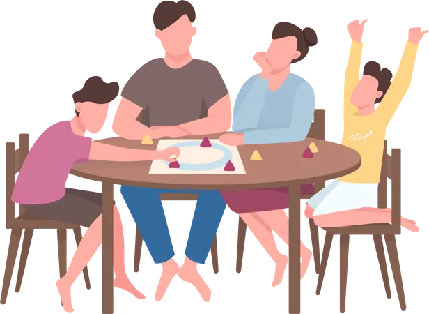 Family members play board game Illustration