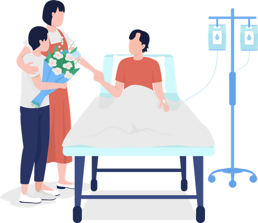 Family members visiting man in hospital  Illustration