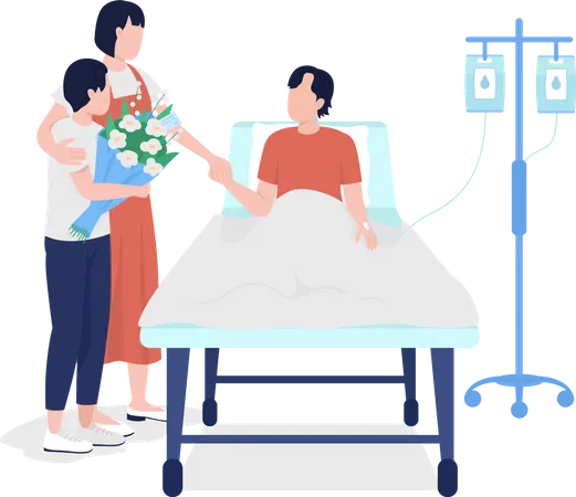 Family members visiting man in hospital  Illustration