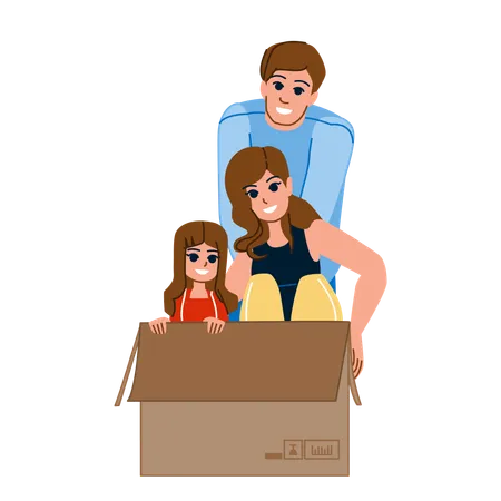 Family New Home Vector Happy House Girl Female Male Person Woman Together New Child Father Man Mother Daughter Family New Home Character People Flat Cartoon Illustration Illustration