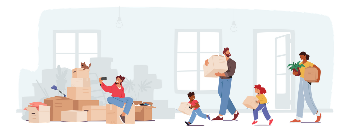 Family Moving Into New House  Illustration