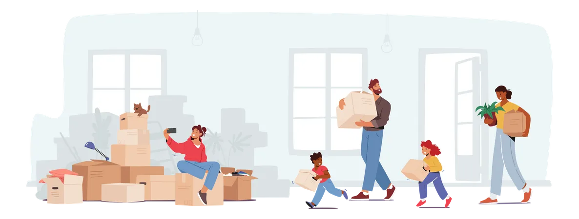 Family Moving Into New House  Illustration