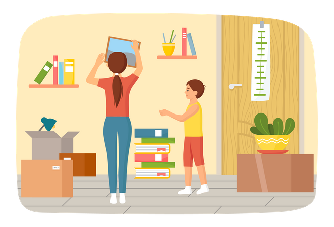 Family moving to new house Illustration