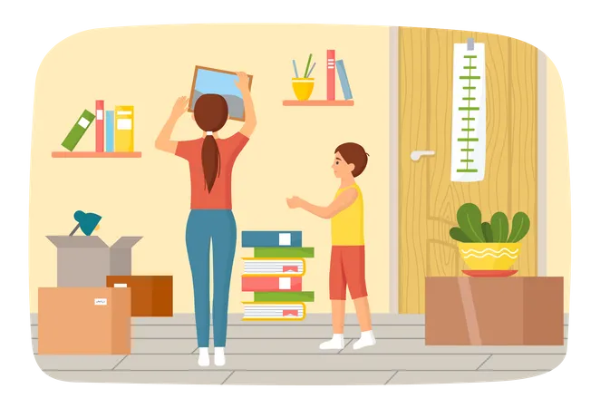 Family Moving To New House Put Things In Cardboard Boxes Removal Change Of Place Of Residence Moving To New Apartment Relocation People Unpack Things After Shipping Rental Of Premises Concept Illustration