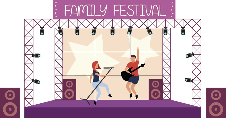Family Music Festival Flat Concept Vector Illustration Youngsters With Musical Instruments Isolated 2 D Cartoon Characters On White For Web Design Summerfest For Families With Children Creative Idea Illustration