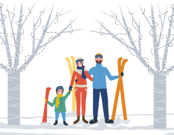 Family of Skiers  Illustration