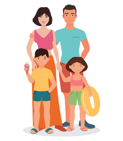 Family on a beach vacation  Illustration