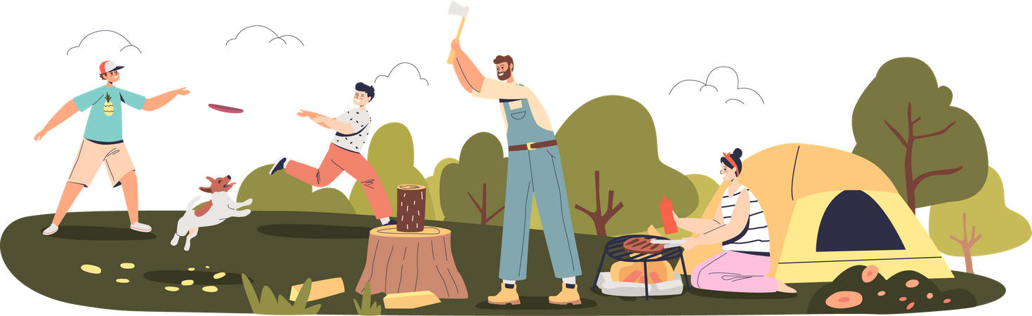 Family on a camping vacation  Illustration