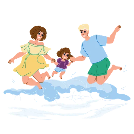 Family On Beach Vector Summer Child Lifestyle Dad Father Mother Joy Vacation Happy Fun Young Mom Happiness Sea Trave Daughter Family On Beach Character People Flat Cartoon Illustration Illustration