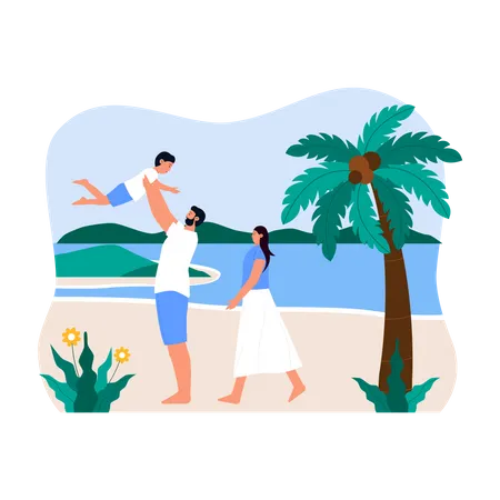 Family on beach Illustration