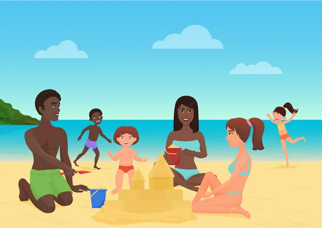 Family on beach  Illustration