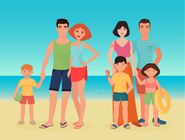 Family on beach  Illustration