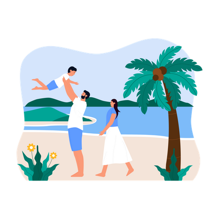 Family on beach  Illustration