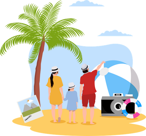 Family on beach  Illustration