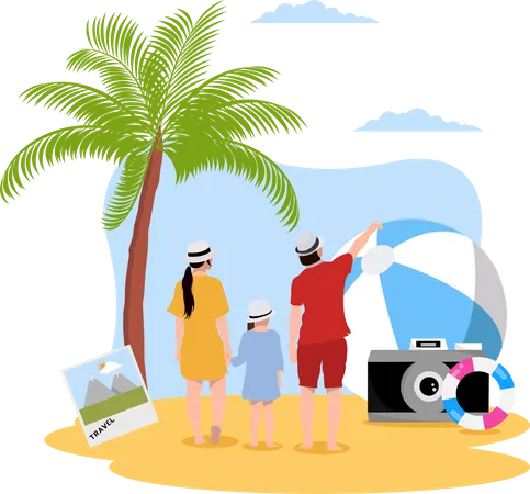 Family on beach  Illustration