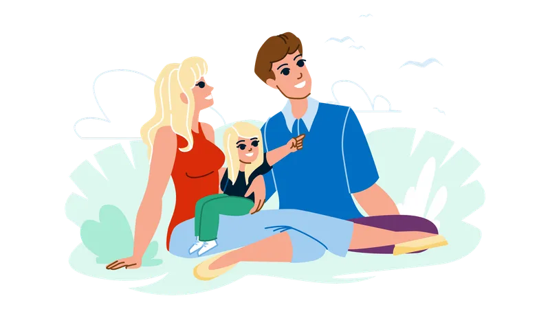 Family Nature Vector Child Summer Together Joy Happy Young Father Fun Mother Lifestyle Daughter Family Nature Character People Flat Cartoon Illustration Illustration