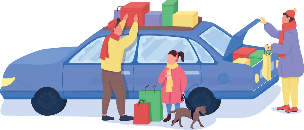 Family on holiday shopping Illustration