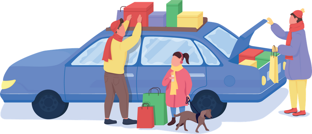 Family on holiday shopping  Illustration