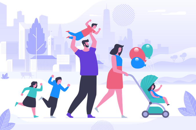 Family on outdoor stroll  Illustration