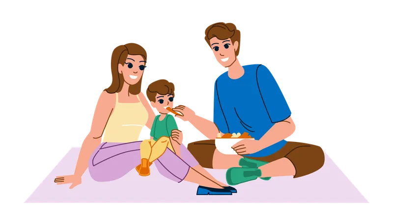 Family Picnic Vector Summer Happy Young Woman Park Nature Child Father Together Man Family Picnic Character People Flat Cartoon Illustration Illustration