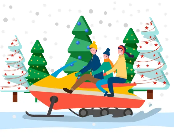 Family on skating machine  Illustration