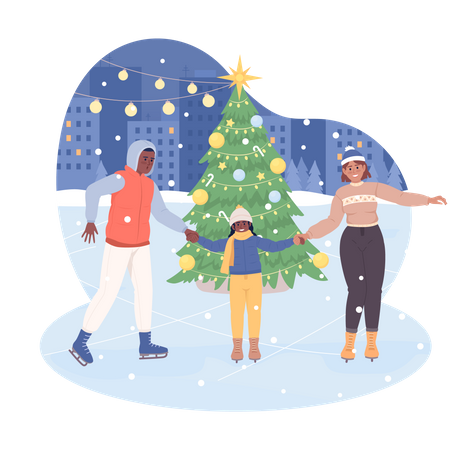 Family on skating rink  Illustration