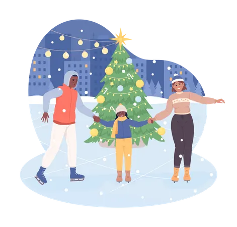 Family on skating rink  Illustration