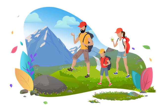 Family on trekking  Illustration