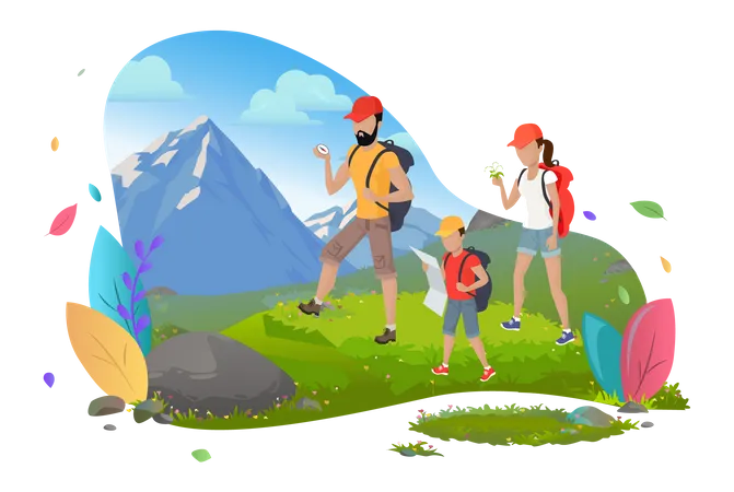 Family on trekking  Illustration