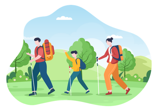Family on trekking  일러스트레이션