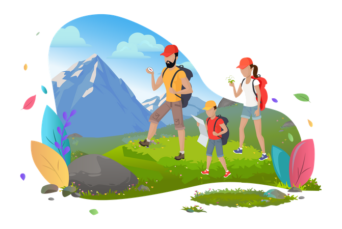 Family on trekking  일러스트레이션