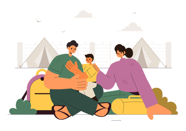 Family on vacation celebrating refugee day  Illustration