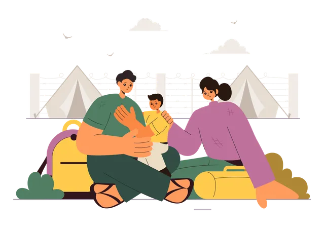 Family on vacation celebrating refugee day  Illustration