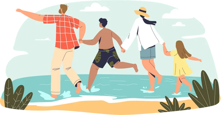 Family on vacation together at beach  Illustration