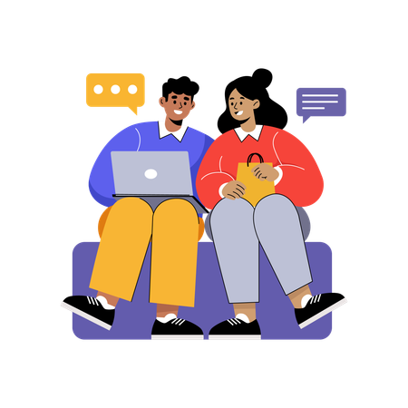 Family Online Shopping Together  Illustration